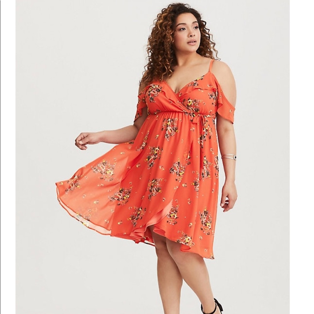 Torrid orange cold shoulder chiffon dress